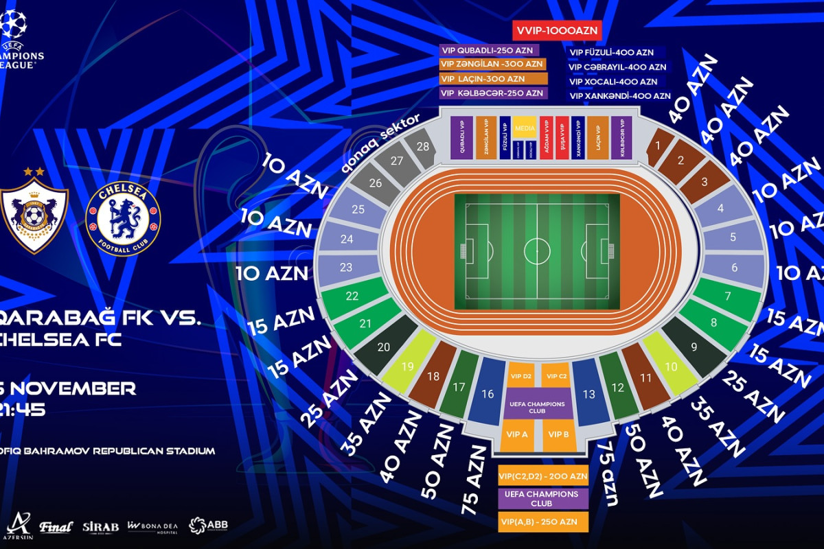 "Qarabağ" - "Çelsi" oyununun biletləri sabah satışa çıxarılır