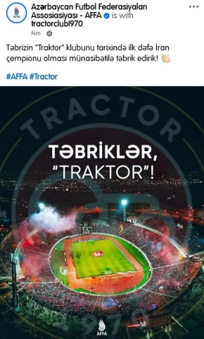 AFFA "Traktor"u təbrik etdi